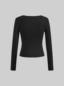 SHEIN EZwear 3pcs/Set Casual Solid Color Black, Brown, Red Long Sleeve Fitted Women T-Shirts, Suitable For Spring, Summer, Autumn, Winter Autumn And Winter,Fall Clothes For Women