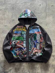 AXEPEAK 男士秋冬时尚字母印花连帽卫衣 - 灰色 - 查看 1