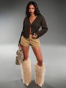 Normani New Simple And Fashionable Office Commuting Deep V Neck Long Sleeve Slim Button Cardigan, Versatile Casual Knitted Sweater In Fall/Winter - Coffee Brown - View 4