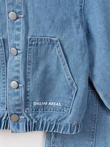 Vacaura Young Boys Denim Set, Casual Fashion Cool Jacket, Printed Denim Top & Shorts, Daily Street & Holiday Outfit