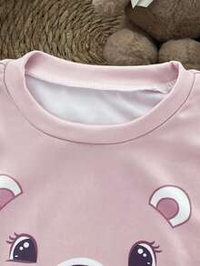 Baby Girls Hoodie & Sweatshirt Co-Ords-Sweatshirt Set Crew Neck Long Sleeve Top And Pants Pink Bear Print Heart Print Ruffle Shoulder Four Season 2026 New Year Essential Girls Set Versatile And Comfortable Bear Girls Clothing 2t - Coffee Brown - View 3