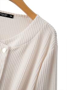 SHEIN PETITE CURVE Große Größen Set mit einfarbigem V-Ausschnitt, Langarm, Knopfverschluss und Rippstrick, 2-teilig - Aprikosenfarben - Übersicht 5