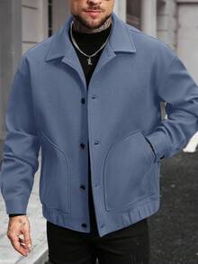 Manfinity Homme Chaqueta casual de uso diario y para ir al trabajo, de unicolor, mezcla de lana, para otoño/invierno - Neblina azul - Ver 6