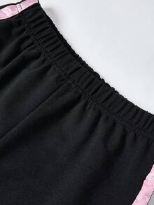 SHEIN Explorewe Conjunto de 3 peças com estampa de laço para meninas pré-adolescentes, blusa, calça e jaqueta, outono e inverno - Preto - Ver 5
