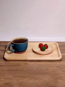 简约托盘，日式木托盘，长方形托盘，圆形木托盘，木质杯托，橡胶木托盘，厨房用品，圣诞礼物 - 杏色 - 查看 4