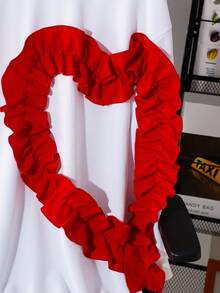 Sparklyn Cute And Sweet Valentine's Day Party Dress For Girls With Heart-Shaped Ruffles, Round Neck, Loose Fit, Long Sleeves, White Sweatshirt. - White - View 3