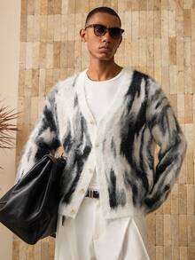 Męski kardigan żakardowy AKNOTIC – jednorzędowy – swobodny i uniwersalny – odpowiedni na jesień/zimę - Szary - Zobacz 5