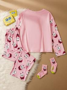 SpongeBob SquarePants | SHEIN Women's Cute Cartoon Graphic Loose Long Sleeve Top And Pants Pajama Set, Spring/Autumn (Socks Not Included), Winter Clothes
