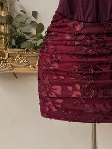 Lovelzi Váy ôm sát hở vai, thanh lịch, lãng mạn, thời trang, màu đỏ rượu vang, vải co giãn, cắt may chắp vá, thích hợp cho kỳ nghỉ, lễ hội âm nhạc, tiệc sinh nhật, đám cưới, tiệc trà chiều, tiệc cocktail - Màu tím đậm - Xem 5