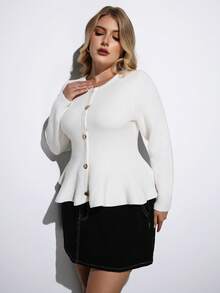 Maija 大码女式金属纽扣设计长袖纯色针织毛衣，秋季返校季返校节优雅复古风，适合老少咸宜的教师、绅士、女性等各种场合，兼具浪漫、时尚、百搭、舒适、时尚、优雅、休闲和简约日常穿着。 - 白色 - 查看 4