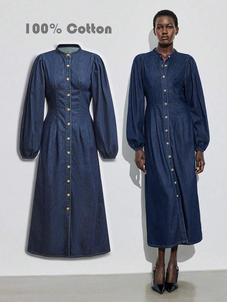 Maija Women's Fashion Front Button Denim Dress, Suitable For Commuting