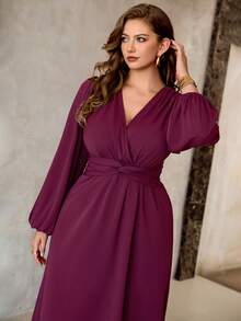 Roveilla Vestido maxi de manga larga con abertura lateral, talle alto con pliegues y ajuste en la cintura, estilo cruzado, elegante y vintage, apropiado para oficina, casual, fiesta, Halloween, Navidad, Acción de Gracias, tarde de té, Año Nuevo, para mujer de talla grande, color rojo Angola