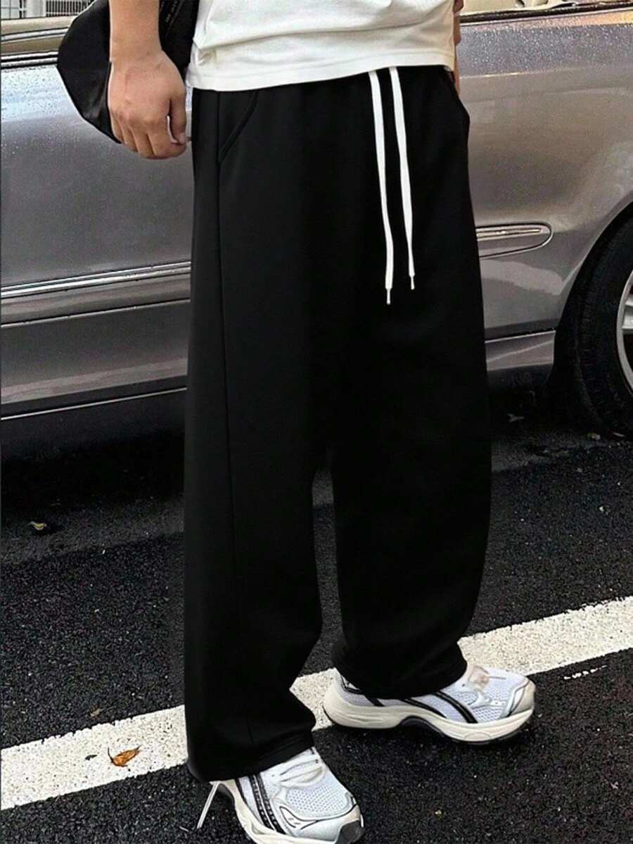 SHEIN Mirajuku 1pc Teens' Casual Sports Design Drawstring Sweatpants, Versatile For Daily Commute, Spring/Autumn Fall Winter - Black - View 1