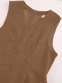 Elegant Woven Long Sleeve Collared Blouse + Casual Woven Sleeveless Midi Dress, For Teenage Girls - Khaki - View 4