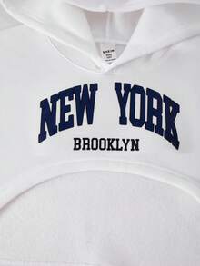 SHEIN ChillGRL 3pcs/Set Teen Girls Casual Thermal Lined Knit Sweatshirt, Camisole, And Cargo Pants With Letter Print, Autumn/Winter Fall - Navy Blue - View 6