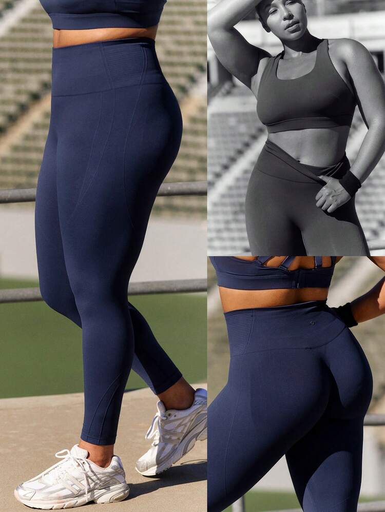 24" Plus Size Seamless Ready Set Go Tummy Control Scrunch Butt High-Waist Leggings Medium Impact Running Jogging Training Gym Workout