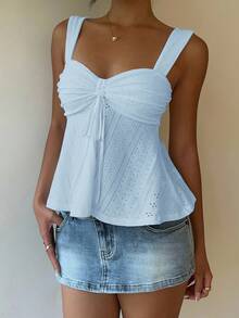 MainGRL Knitted Sky Blue Casual Square Neck Doll Dress Cute Women Tank Top Blue Summer Top Baby Blue Top Women Baby Blue Tops Light Blue Top Babydoll Top Women,Tank Top - Baby Blue - View 3