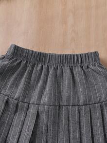 SHEIN 3pcs Girls Sleeveless Buttoned Vest, Turtleneck Ribbed Long Sleeve T-Shirt, And Pleated Skirt With Belt Set - Multicolor - View 5