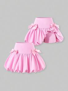 SHEIN ChillGRL Tween Girls Solid Color Fitted Tulip Hem Shorts Skirt For Summer, Minimalist - Pink - View 1