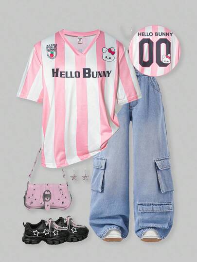 SHEIN ChillGRL Tween Girl Mother Daughter Matching Oversized New York Text Graphic Tees, Casual Street-Style Summer Holiday