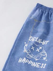 SHEIN ChillGRL 少女街头风卡通印花休闲长裤 2025开学季儿童学院校园运动服 2025开学季儿童学院校园运动服