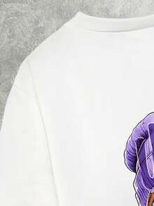 SHEIN Coolqubz 青少年男孩时尚图案印花圆领短袖 T 恤，适合日常穿着，春夏季 - 白色 - 查看 3