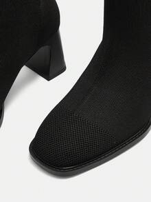 CUCCOO CURVES Women's Fashionable Elegant Commuting Thick High Heel Boots For Christmas - Black - View 8