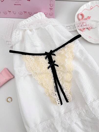 SHEIN Bragas de moda con decoración de lazo de encaje sexy para mujer