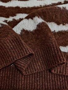 Manfinity Homme Men's Graphic Print Crew Neck Casual Versatile Long Sleeve Pullover Sweater, Grunge Style, Fall/Winter - Brown - View 5