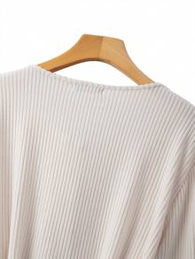 SHEIN PETITE CURVE Große Größen Set mit einfarbigem V-Ausschnitt, Langarm, Knopfverschluss und Rippstrick, 2-teilig - Aprikosenfarben - Übersicht 3