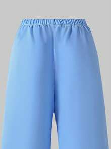 SHEIN ChillGRL 8-12岁女童可爱时尚休闲风白色圆领卫衣，字母蝴蝶印花，搭配宽松抽绳腰裤，两件套 - 藍色 - 查看 4