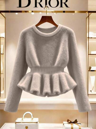 Franclia New Autumn/Winter Gentle Lady Style Waist Ruffle Trim Women Sweater