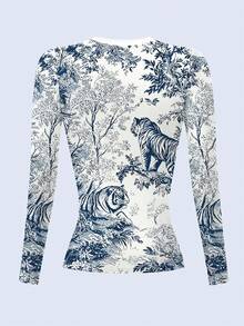 Rovax Áo thun dài tay cổ tròn in khẩu hiệu Tiger Graphic dành cho nữ - Nhiều màu - Xem 2