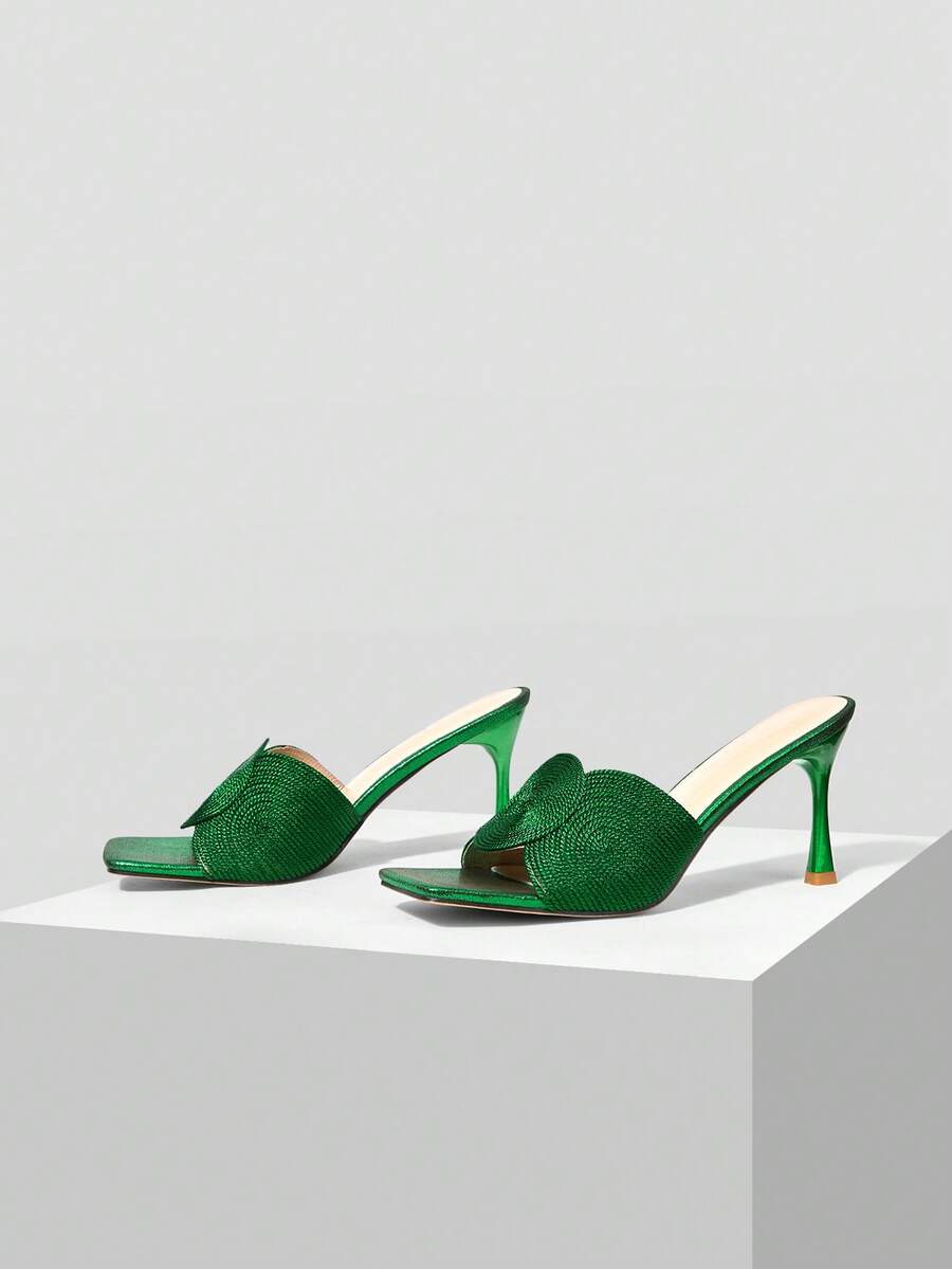 MOTF PREMIUM Giày sandal cao gót mũi vuông thắt bím - màu xanh lá - Xem 2