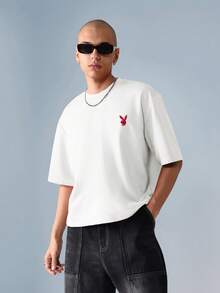 PLAYBOY X SUMWON Camiseta corta de manga corta con estampado de logo y gráfico de letra en la espalda - Blanco - Ver 2