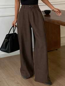 DAZY Women's Loose Solid Color Wide Leg Pants, Casual Street Style, Autumn/Winter - Brown - View 6