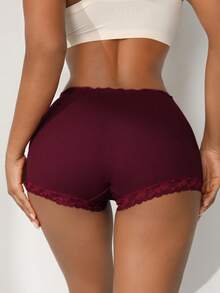 SHEIN Quần lót ren chắp vá họa tiết nơ thời trang hipster thoải mái và thời trang dành cho nữ - Màu Đỏ Sâu - Xem 2