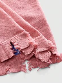 ROMWE MEN ROMWE Avant Men's Crew Neck Distressed Portrait Punk Graphic Sweater - Pink - View 5