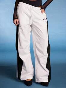 Normani Women's Summer Concert Streetwear Going Out Color-Blocked Parachute Pants Cargo Pants - White - View 5