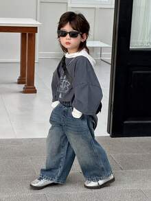 DAZY 男童宽松阔腿牛仔裤，百搭风格 - 藍色 - 查看 3