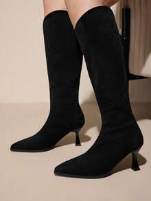 CUCCOO CURVES Women's Black Slim Heel Wide Fit Boots, Casual & Minimalist, Autumn/Winter For Christmas - Black - View 3