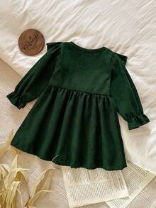 SHEIN 女婴休闲刺绣连衣裙，春秋季款，优雅森系风格 - 綠色 - 查看 2