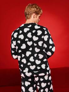 Notgurli 男士心形装饰抓绒睡衣上衣，情人节 - 黑色 - 查看 2