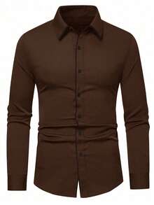 SHEIN Manfinity Mode Camisa de manga larga de unicolor para hombre, otoño, formal, ceremonia - Marrón - Ver 3