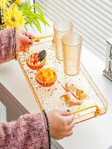 1set New Acrylic Tray With Geometric Handle, Ripple Shape, Nordic Style Creative Platter, Suitable For Snacks, Cups, Cutlery, Etc.,Kitchen,Christmas Gift - Gold - View 3