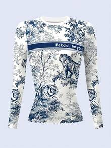 Rovax Áo thun dài tay cổ tròn in khẩu hiệu Tiger Graphic dành cho nữ - Nhiều màu - Xem 3