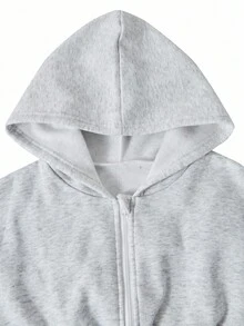 SHEIN ChillGRL 青少年女孩连帽拉链运动衫和高腰保暖衬里裤连体衣 - 灰色 - 查看 8