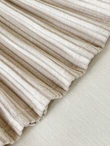 SHEIN 两件套女婴复古套装：圆领长袖针织连衣裙+背心，草莓花刺绣罗纹连衣裙搭配卡其色/棕色灯芯绒短款背心，适合春秋季休闲穿着 - 杏色 - 查看 7