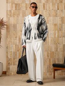 Męski kardigan żakardowy AKNOTIC – jednorzędowy – swobodny i uniwersalny – odpowiedni na jesień/zimę - Szary - Zobacz 2