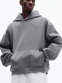 SUMWON Essential Regular Fit Overhead Pullover Hoodie With Chest Text Print And Centre Pocket For Casual Everyday Wear - Grey - View 1
